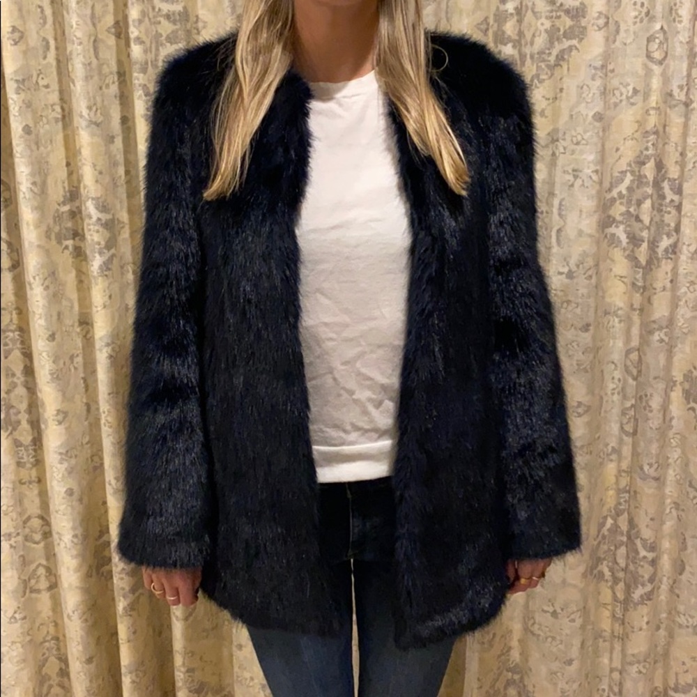 Faux navy fur coat